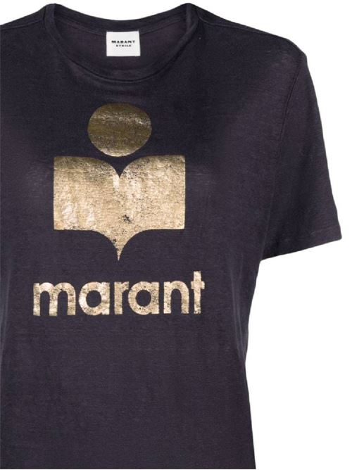 Navy blue linen/flax mélange t-shirt MARANT ETOILE | TS0001FBA1N10EFNGO